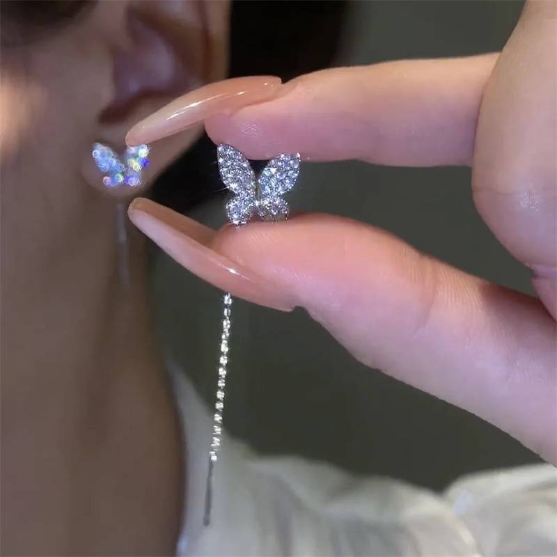 Shiny Diamond Butterfly Earrings