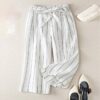 Striped thin 100% linen relaxed casual pants