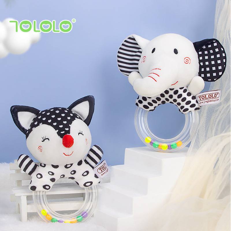 TOLOLO newborn black and white early childhood hand grasping rattles plush soothing toys training baby grasp