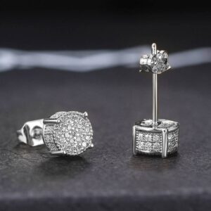 Explosive full diamond hip hop men’s earrings micro-bezel set zirconia plating round earrings