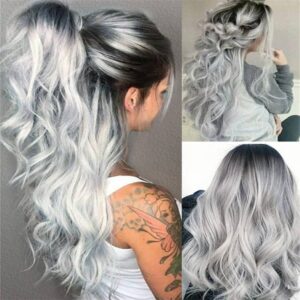 Women’s Black Gray Gradient Big Wave Wig