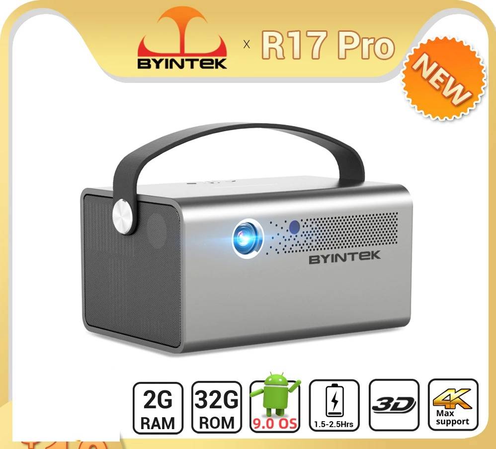 BYINTEK R17 Pro 3D 4K Cinema Smart Android WIFI Portable Outdoor Video LED DLP lAsEr Full HD 1080P Mini Projector with Battery