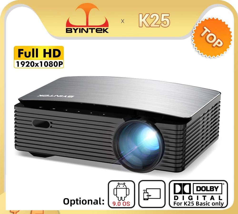 BYINTEK K25 Full HD 4K 1920x1080P LCD Smart Android 9.0 Wifi LED Video Home Theater Cinema 1080P Projector for Smartphone
