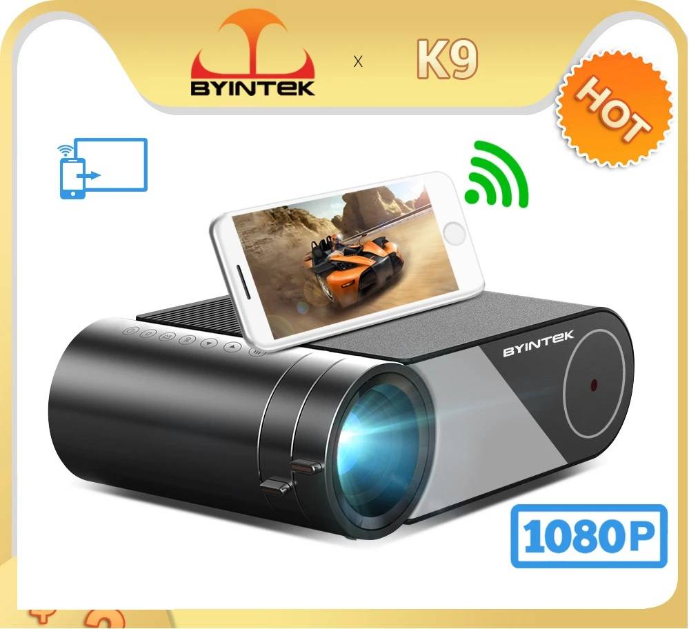 BYINTEK K9 Portable LCD projector WIFI Wireless TV Mini Home Theater HD LED 1080P Projector for Iphone Smartphone 3D 4K Cinema