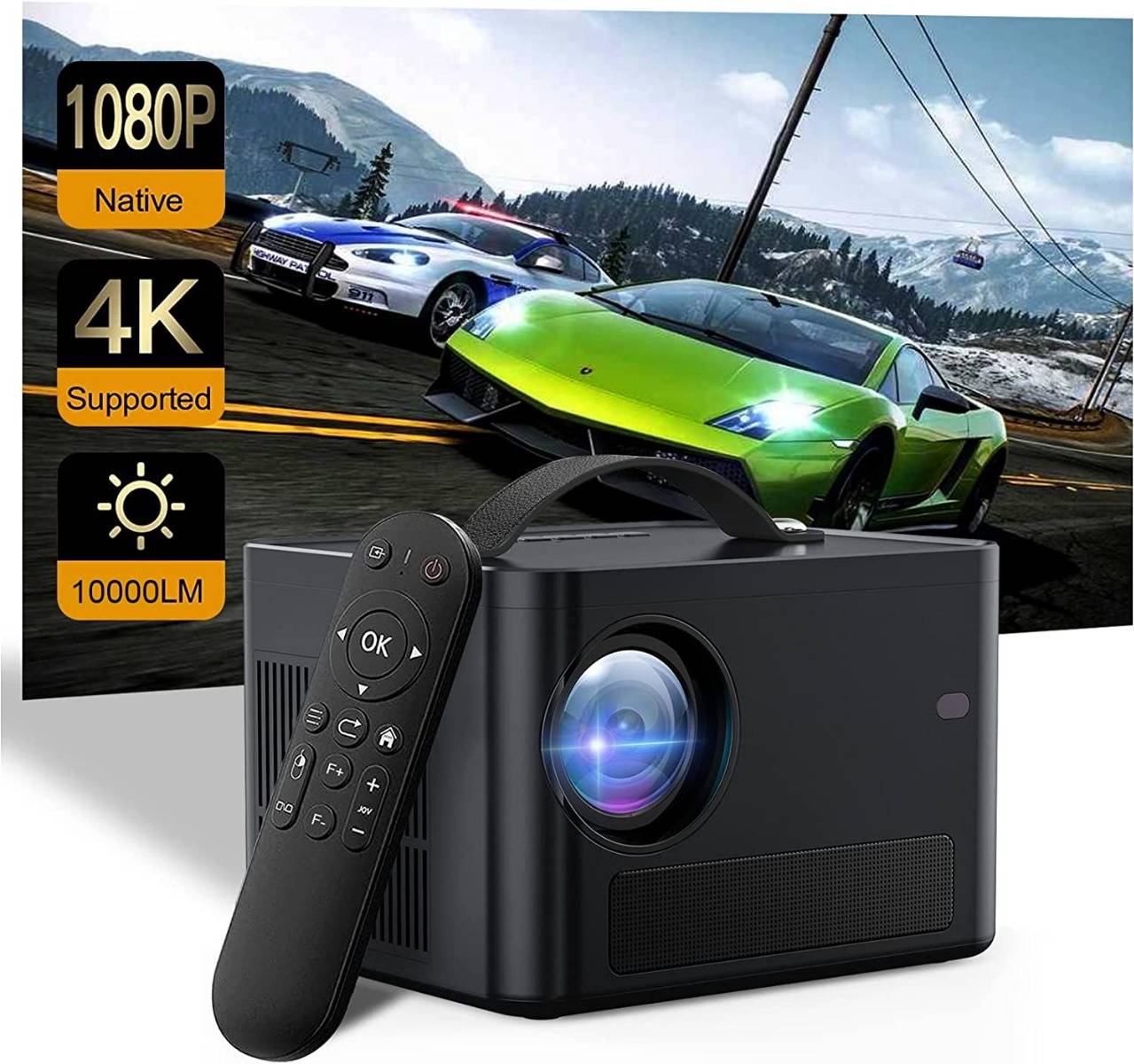 Projector, 5G WiFi Bluetooth Smart Projector, Android TV9.0 Projector, Full HD 1080P 10000 Lumens Projector Support 4K Video & Car Keystone &