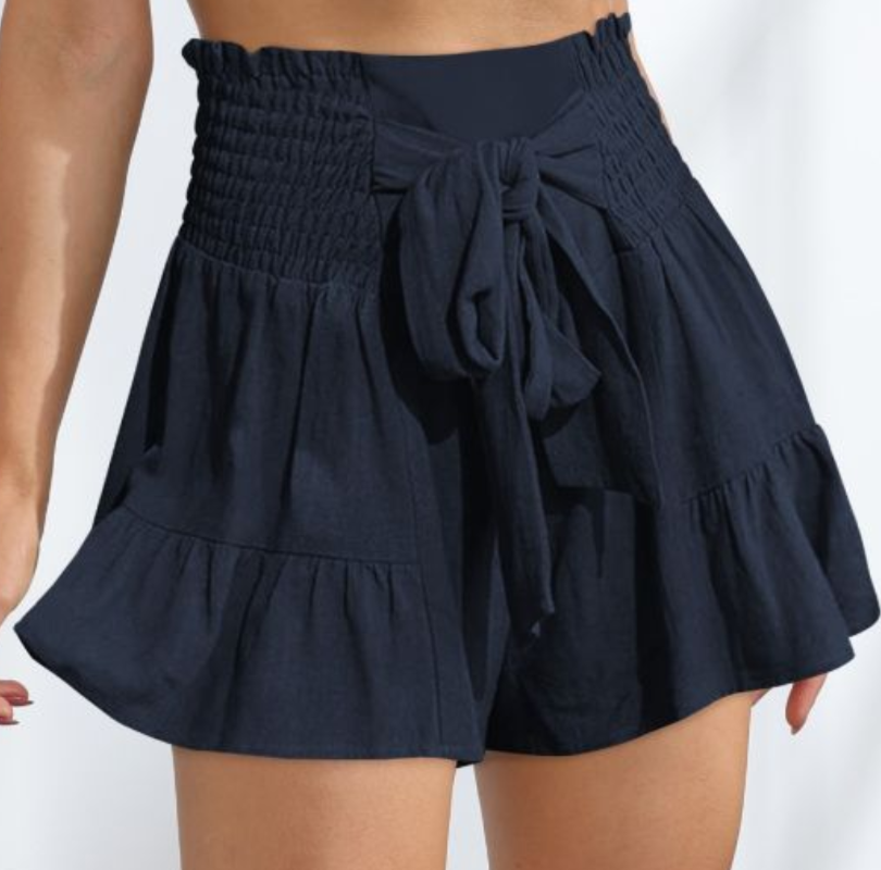 Amazon summer hot new strappy ruffles fashion women's wide-leg shorts drape all-match casual culottes
