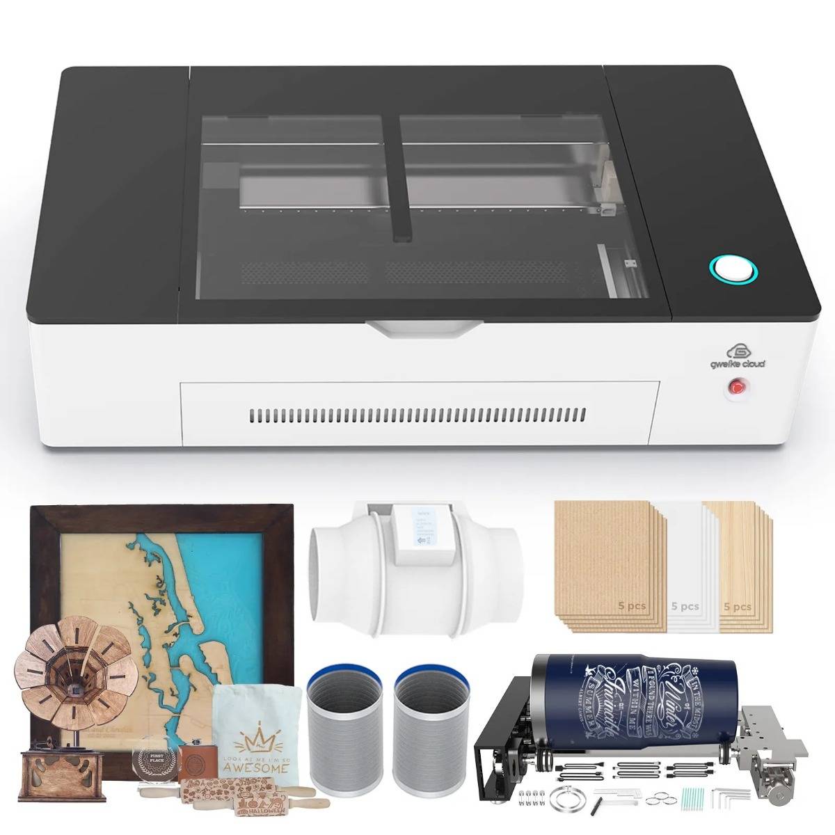 gweike cloud Pro Laser Engraving Machine 50W Auto-Focus Laser Engraver Cutting with Rotary 3D Printer For Wood/Metal/Acrylic