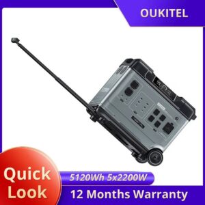 OUKITEL Abearl P5000 Portable Power Station 5120Wh LiFePO4 5x2200W AC Outlets 92% Inverter 1800W Fast Charging, Dual 100W USB-C