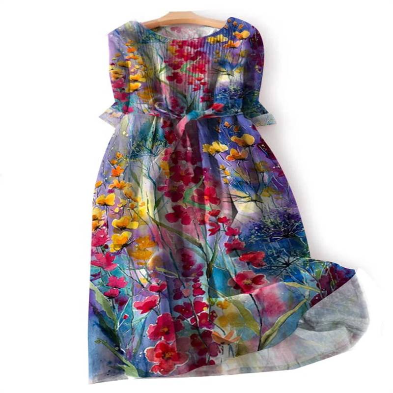 Fashionable and elegant oil painting floral print dress