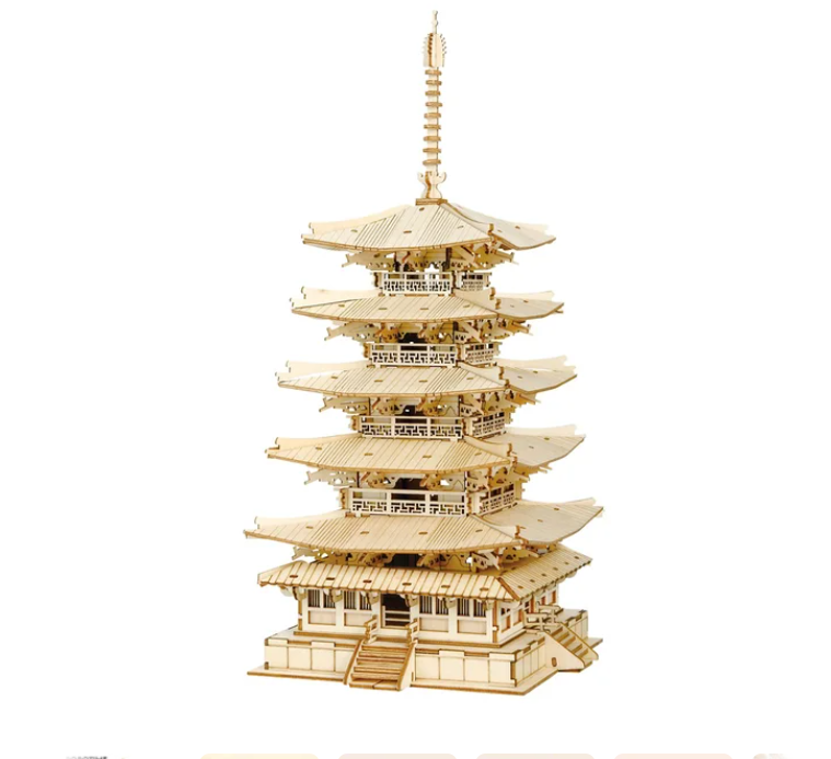 Robotime Rolife 275pcs DIY 3D Five-storied Pagoda Wooden Puzzle Game Assembly Constructor Toy Gift for Children Teen Adult TGN02