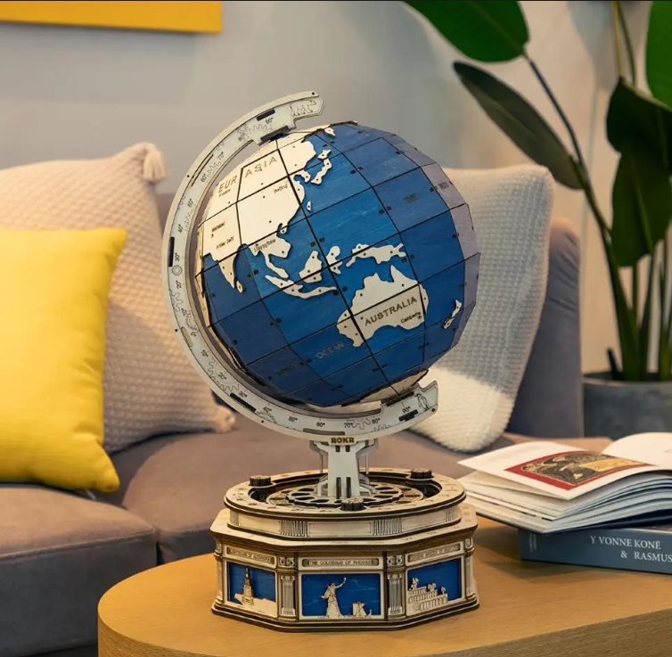 Robotime 3D Globe Wooden Puzzle 567pcs Oversized DIY Rotatable Game Assembly Toy Gift for Teen Adult Home Decoration Globe ST002