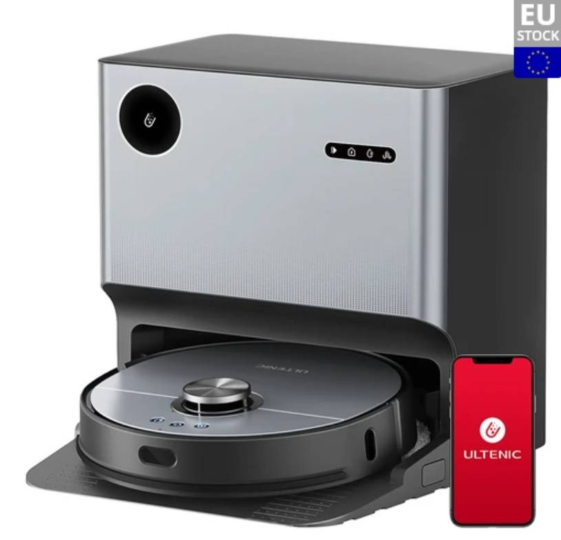 Ultenic MC1 Robot Vacuum Cleaner with Fully-Automatic Station, 5000Pa Suction, Dual-Rotating Mopping, Hot Air Drying, 3L Dustbag, 5200mAh Battery, Max