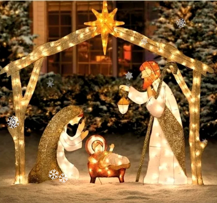 Warm White LED Holy Family Yard Decoration