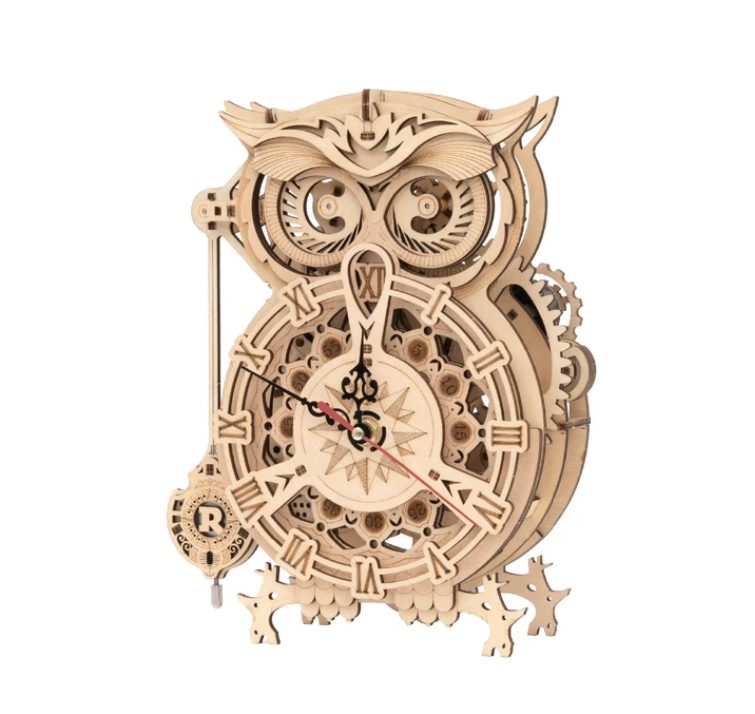 Robotime Rokr 161pcs Creative DIY 3D Owl Clock Wooden Model Building Block Kits Assembly Toy Gift for Children Adult LK503