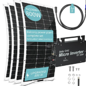 Power Plant with 4 x 200W Flexible Solar Panels, 800W Solar Grid Micro Inverter, 23% Solar Conversion Efficiency, 99.80% Static MPPT Efficiency, WiFi