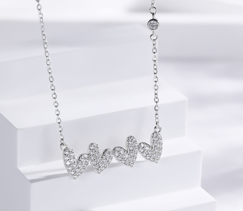 s925 sterling silver four heart necklace