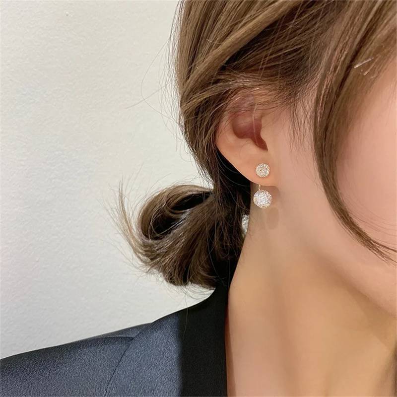 Simple hollow zircon spherical earrings