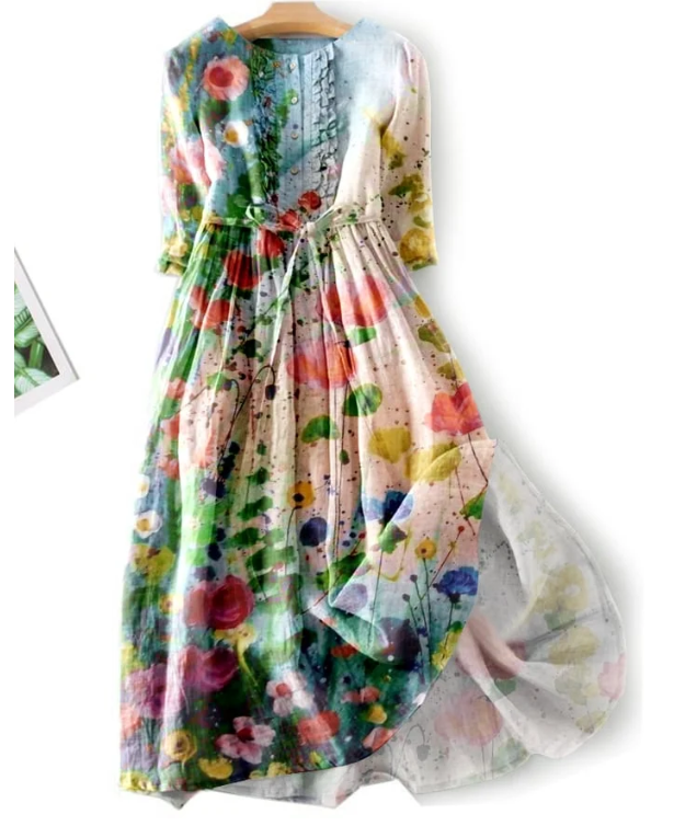 Stylish Elegant Oil Painting Floral Print Dress
