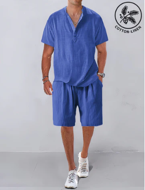 Cozy Half Button Cotton Linen Shirt Sets