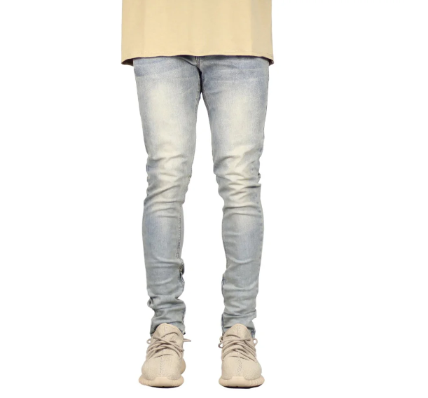 Men's distressed zipper embellished jeans