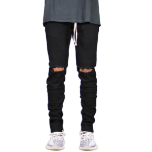 Men’s trendy drawstring ripped jeans