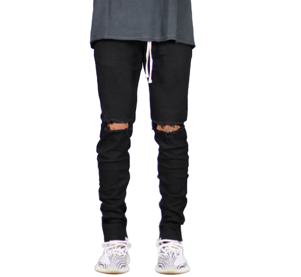 Men's trendy drawstring ripped jeans