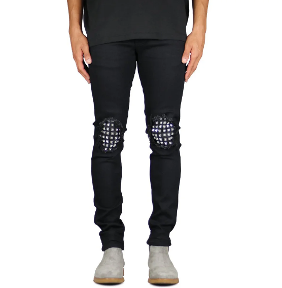 Men's ripped rivet jeans