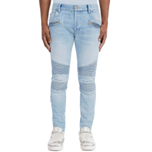 Men’s Sexy Pleated Blue Stretch Jeans