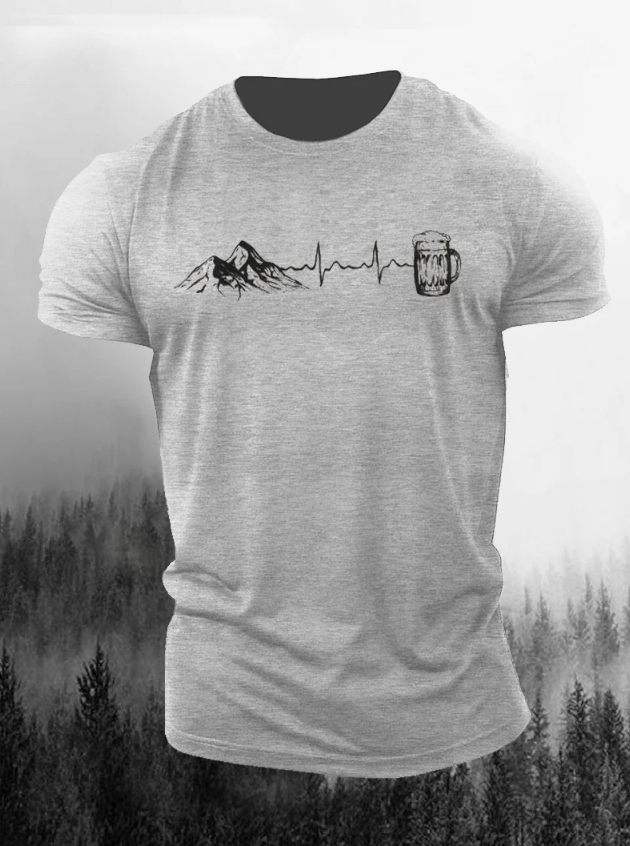 Mountain Print Cozy Casual Men's Outdoor T-Shirt