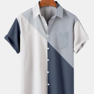 Elegant Cotton-Blend Blue Geometric Shirts and Tops