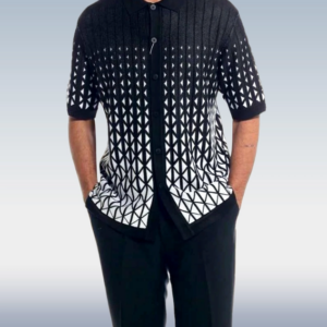 Short Sleeve Set in Black Criss Cross Walking Suit