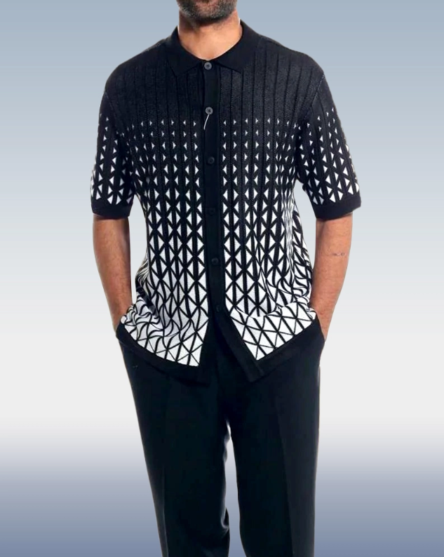 Short Sleeve Set in Black Criss Cross Walking Suit