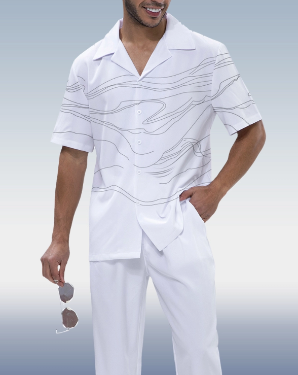 Walking Set - White Lineart Print, 2-Piece