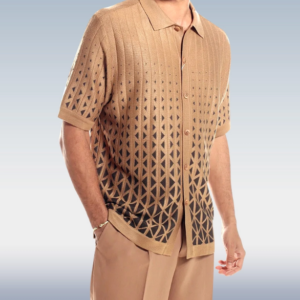 Short Sleeve Set: Cafe Print Walking Suit in Criss-Cross Design