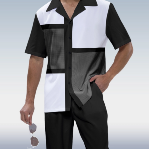 Short Sleeve Walking Suit in Black Plaid