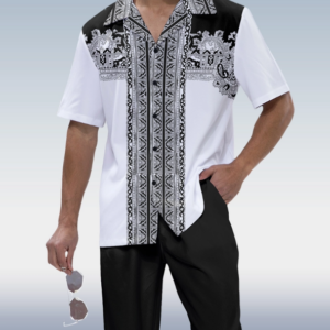 Black Embroidered Print Design 2-Piece Walking Set