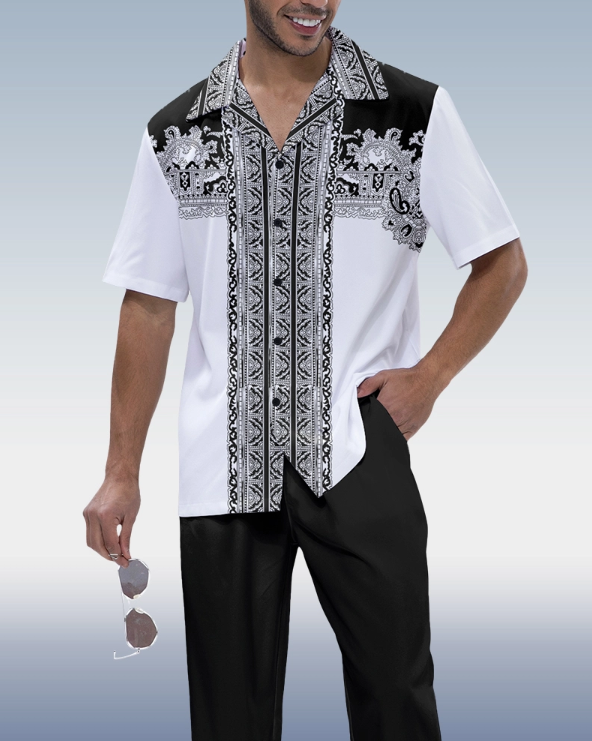 Black Embroidered Print Design 2-Piece Walking Set