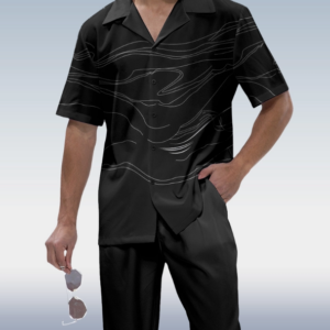 Short Sleeve Walking Set in Black Lineart