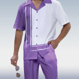 Short Sleeve Walking Suit with Purple Panel Print