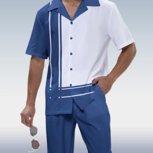 Nautical Patterned Short Sleeve Walk Set in Navy Color