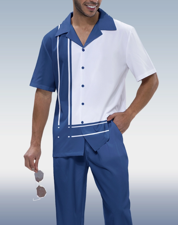 Nautical Patterned Short Sleeve Walk Set in Navy Color