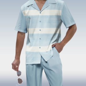 Blue Printed Walking Set with Textured Short Sleeves