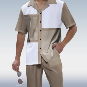 Short Sleeve Walking Suit in Olive Plaid Design