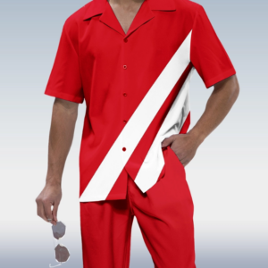 Red Walking Suit Set for Men with Short Sleeves