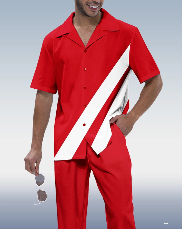 Red Walking Suit Set for Men with Short Sleeves