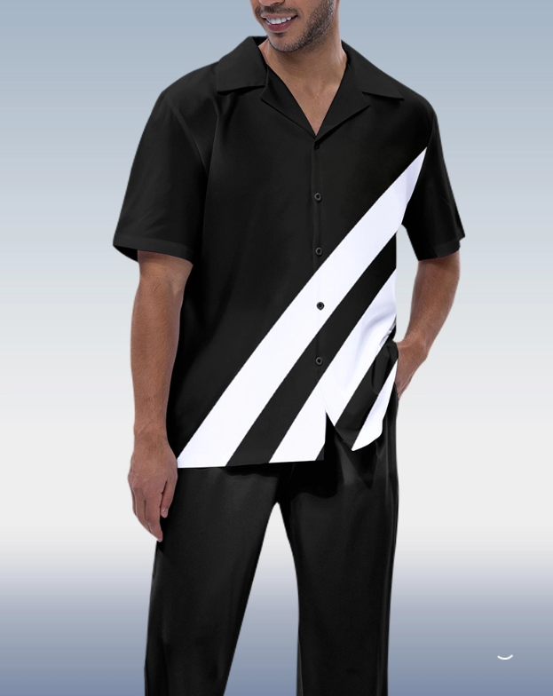 Black 2-Piece Short Sleeve Walking Suit for Men