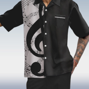 Short Sleeve Walking Suit with Black Music Print
