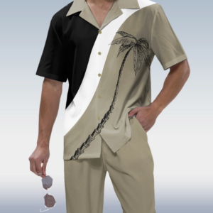 Colorblock Short Sleeve Walking Suit for Men’s Vacation Suit
