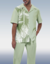Men’s Short Sleeve Hiking Suit with Green Leaf Print