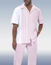 Mens Printed Walking Suit: Vertical Stripe Two-Piece Short Sleeve